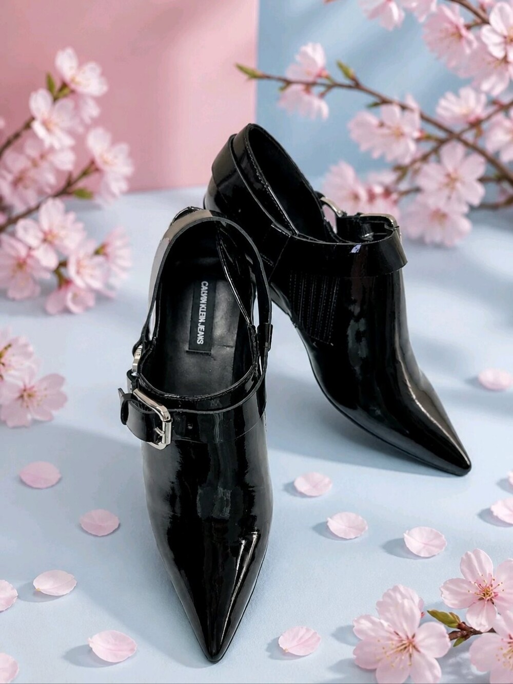 Calvin Klein Women’s Black Patent Pointed-Heel Slingback Shoes Sz 9 Wms